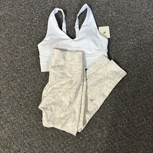 Fabletics White Sports Bra with Cream Printed Leggings